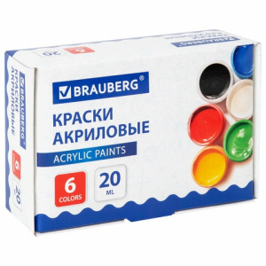 Краски акриловые  6 цветов Brauberg 20мл 192562