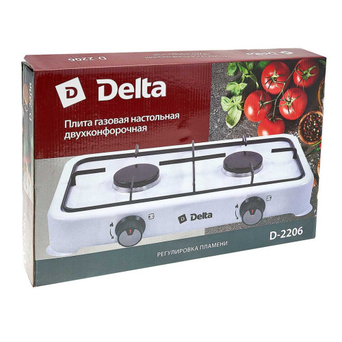 Плита газовая настольная 2 конфорки, белый Delta D-2206