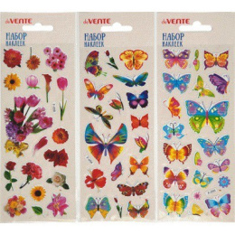 Наклейки объемные  7х17см Butterflies & Flowers, многоразовые, ассорти 8002279