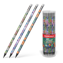 Карандаш чернографитный с ластиком ErichKrause Flower, пластиковый, трехгранный 55282