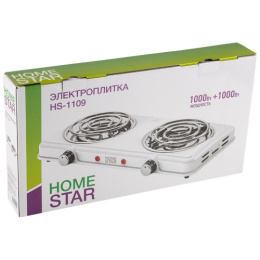 Плита электрическая настольная 2 конфорка, HS-1109, спираль, белый HomeStar 104912