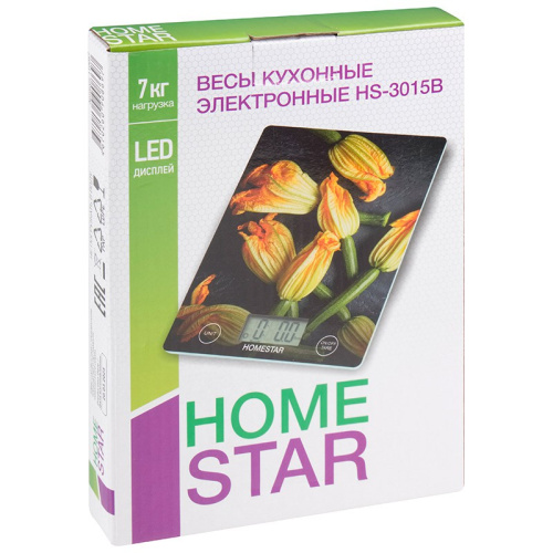 Весы кухонные электронные до  7кг, стеклянные, HS-3015В HomeStar 110057