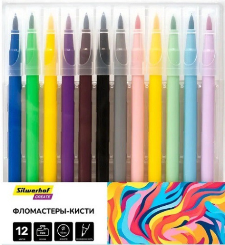 Фломастеры 12 цветов Silwerhof Create, с кистью 2061180