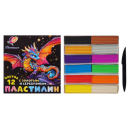Пластилин 12 цветов 230г Луч Фантазия (классический + золотой + серебряный) со стеком 35С 2310-08