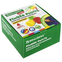 Краски пальчиковые  4 цвета  40мл Brauberg Kids, сенсорные 192280