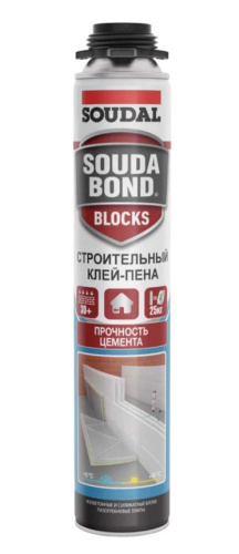 Клей-пена Soudal Soudabond Блоки, полиуретановый, пистолетный, 750мл 199052