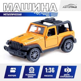 Машина инерционная металлическая Джип 1:36, 10х4,6х4,2см, открываются двери, оранжевый, в коробке Автоград 10292554