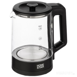 Чайник электрический 1,8л 1500Вт, стеклянный, диск, HS-1008, черный HomeStar 107010