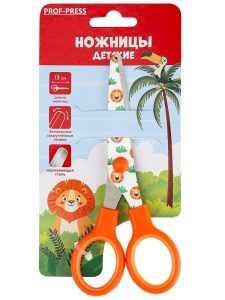 Ножницы 13 см детские Львенок, пластиковые кольца НЖ-1173