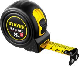 Рулетка  5м х 25мм обрезиненный корпус, двойная фиксация, BlackMax Professional Stayer 3410-05-25