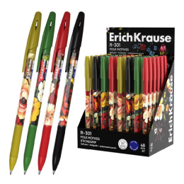 Ручка шариковая ErichKrause R-301 Stick & Grip Folk Motives, синяя, 0,7мм 65067