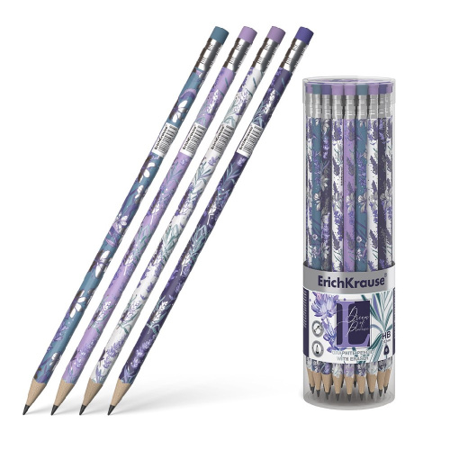 Карандаш чернографитный с ластиком ErichKrause Lavender, трехгранный 56956