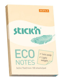 Блок самоклеящийся 76х51 желтый пастель 100 листов Hopax Stick"n Eco -21741