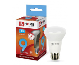 Лампа светодиодная  9Вт (эквивалент  75Вт) 230В E27 белый (дневной) свет In Home LED-R63-VC 4325