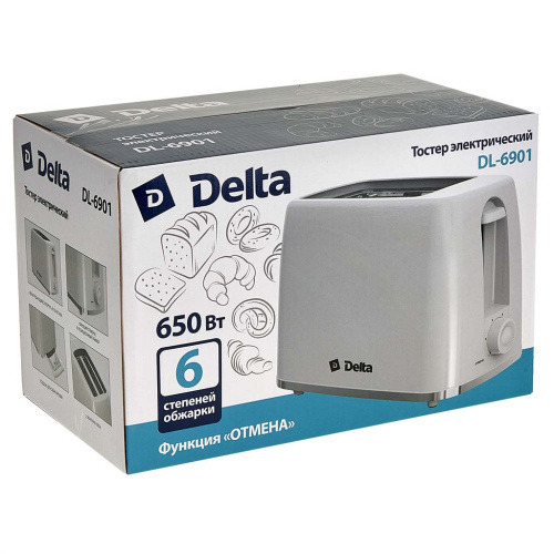 Тостер 650Вт, 6 степеней прожарки, белый Delta DL-6901