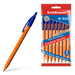 Ручка шариковая автоматическая ErichKrause R-301 Orange Matic, синяя, 0,7мм 56613