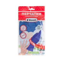 Перчатки резиновые (латексные) прочные размер "M", синие Komfi HB002G