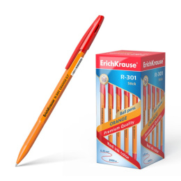 Ручка шариковая ErichKrause R-301 Orange Stick, красная, 0,7мм 43196