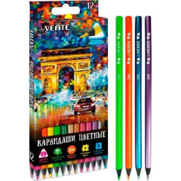 Карандаши цветные 12 цветов Devente Triolino Ultra Neon Metallic 3М, трехгранные, для рисования на черной бумаге 5022218