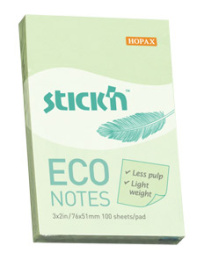 Блок самоклеящийся 76х51 зеленый пастель 100 листов Hopax Stick"n Eco -21744