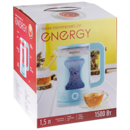 Чайник электрический 1,5л 1500Вт, стеклянный, диск, E-257, голубой Energy 164154