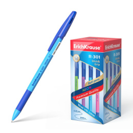 Ручка шариковая ErichKrause R-301 Neon Stick & Grip, синяя, 0,7мм 42751