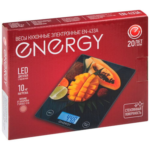 Весы кухонные электронные до 10кг, стеклянные, EN-433A Energy 110068