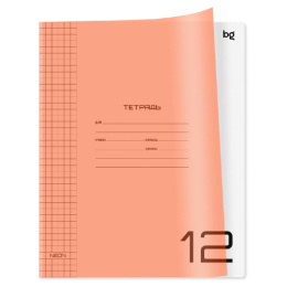 Тетрадь  12 листов клетка BG Unitone Neon, пластиковая обложка, оранжевый Т5СК12_ПЛ 08895