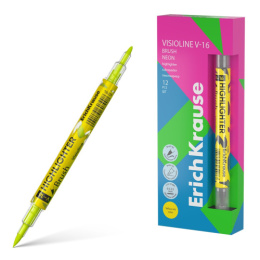 Текстовыделитель двухсторонний желтый ErichKrause Visioline V-16 Brush Neon 60794