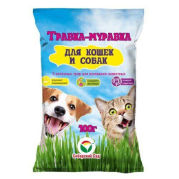 Трава для кошек и собак Травка-муравка 100г (50шт) цветной пакет Сибирский сад