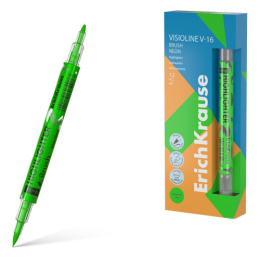Текстовыделитель двухсторонний зеленый ErichKrause Visioline V-16 Brush Neon 60795