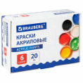 Краски акриловые  6 цветов Brauberg 20мл 192562