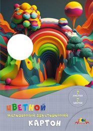 Картон цветной  7 листов  7 цветов А4 двухсторонний, мелованный, Яркая картина С0260-14