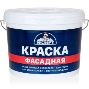 Краска водно-дисперсионная акриловая фасадная белая матовая 14кг Эксперт