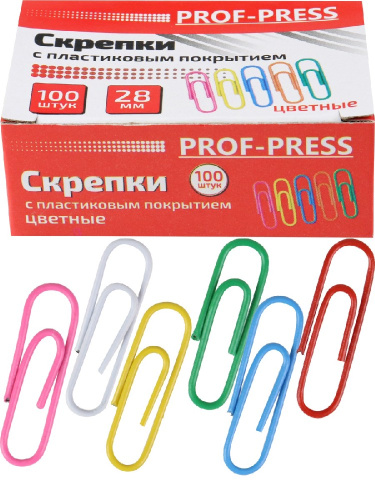 Скрепки 28мм 100шт. цветные овальные СКР-3138